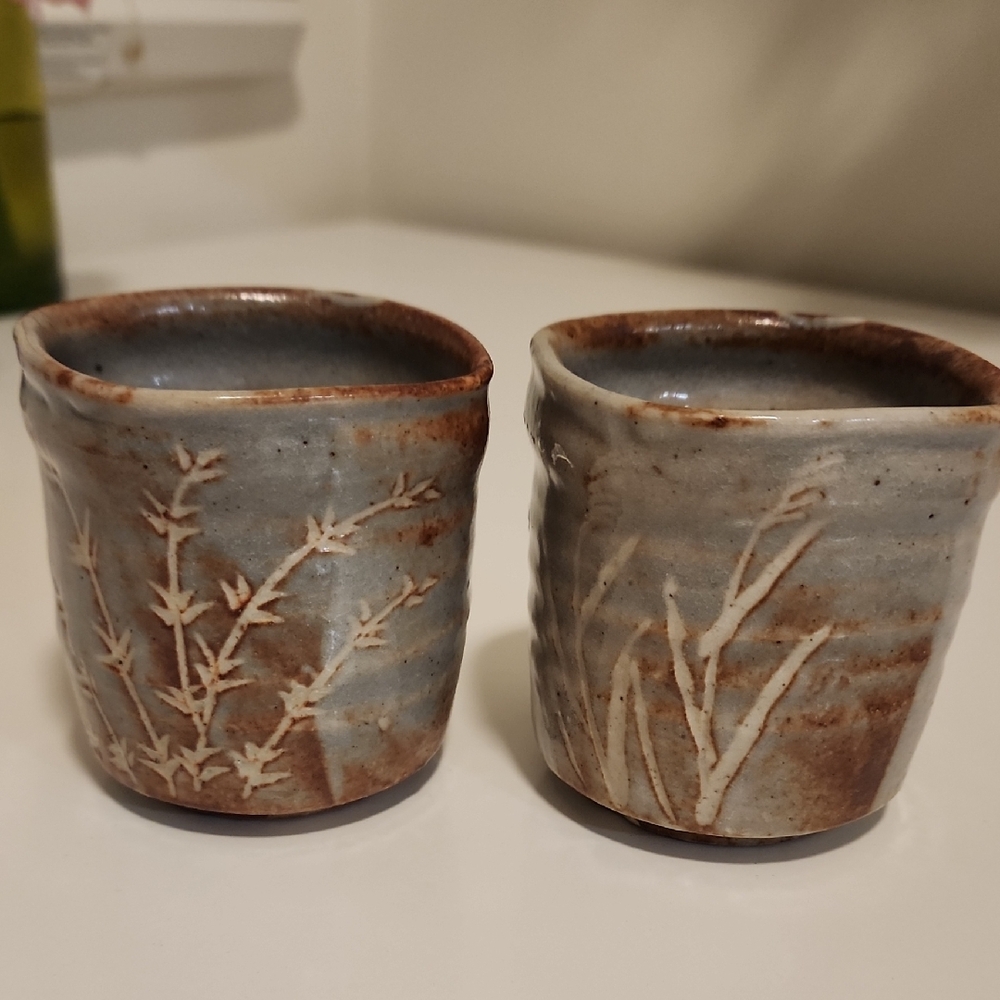 Rustic Ceramic Cups with Nature Design 3.5 X 3